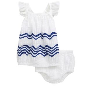 STEM Organic Cotton Bubble Dress with Bloomer,‎ White Blue, 18m